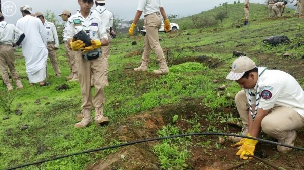 صورة كشافة عمان يشاركون في حملة زرع نباتات برية